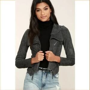 NWT Lulu's Ready For Anything Charcoal Grey Vegan Suede Moto Jacket Medium